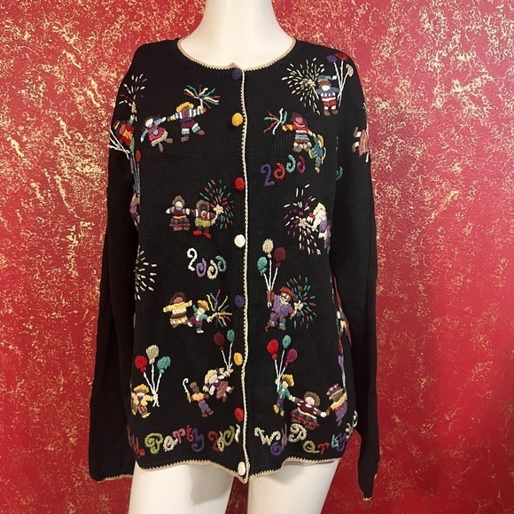 Heirloom Collectibles Vintage Sweater Y2K Cardigan World Party Sweater XL - Picture 1 of 16